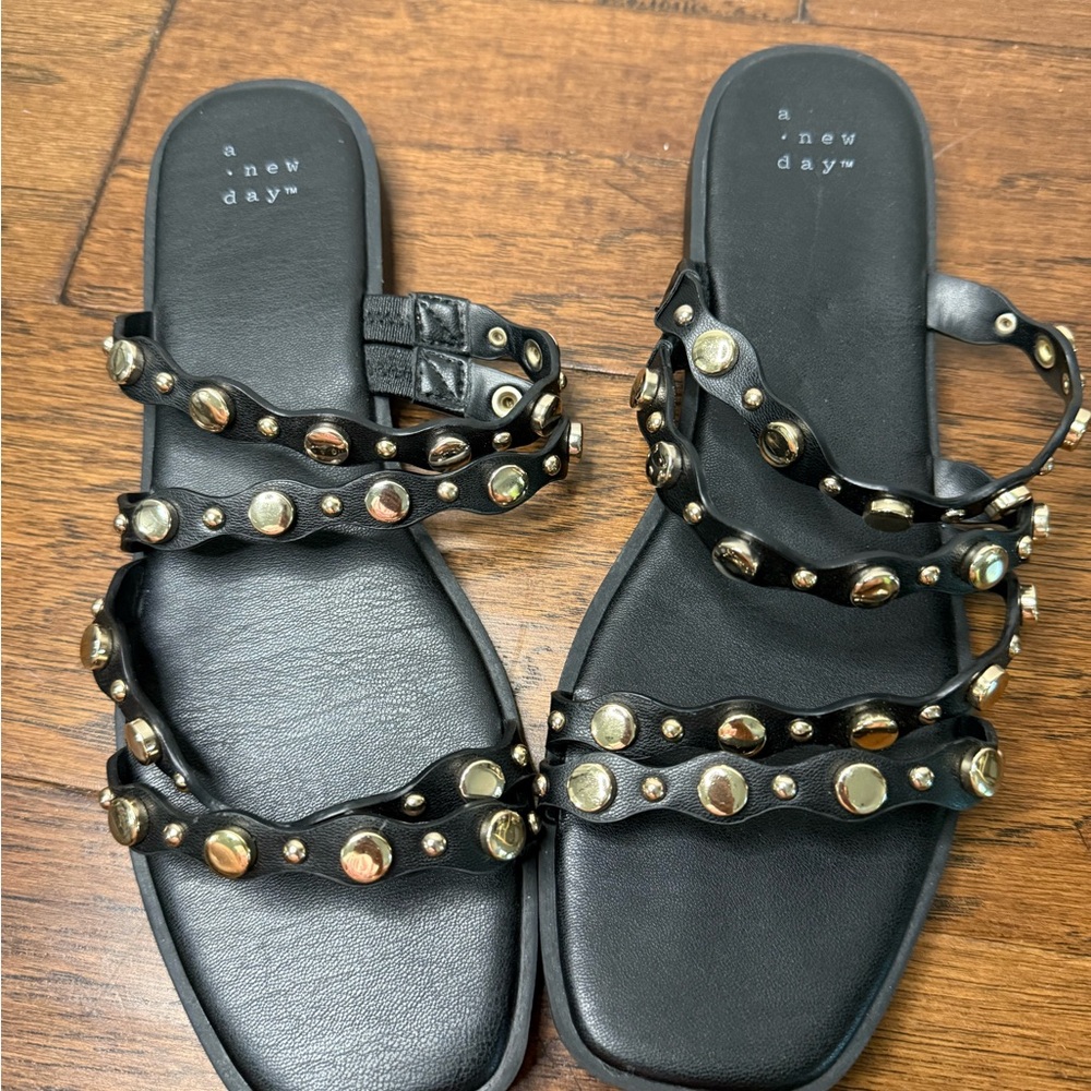 A New Day Black Sandals with Metallic Accents